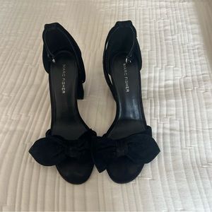 Marc Fisher Faux Suede Black Bow Block Heel Shoes - Size 7.5